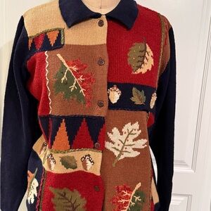 Classic elements vintage sweater Cardigan leafs, acorns fall theme M excellent